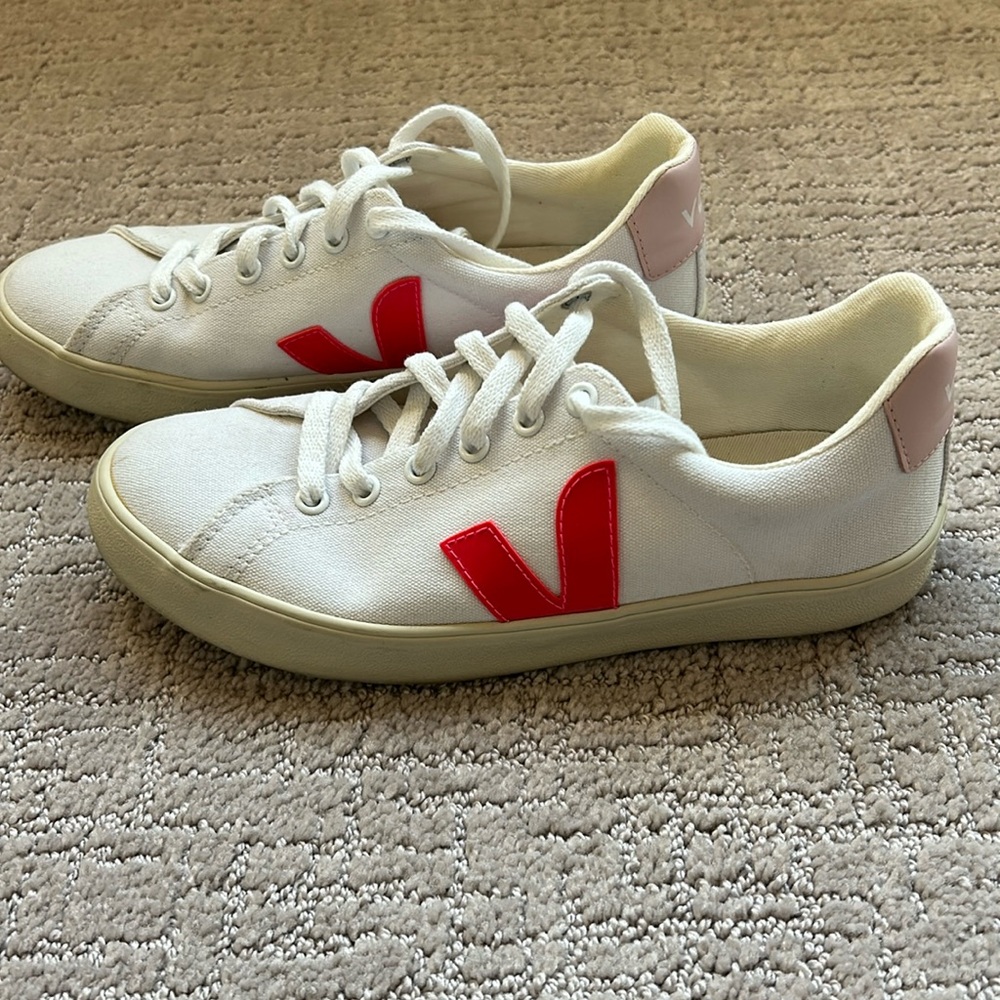 Veja Canvas Esplar SE Low Sneakers in White and Pink